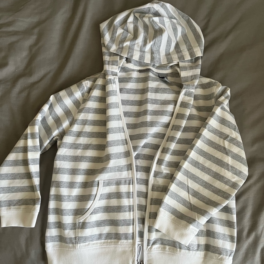 Oleg Cassini Gray and White Striped Hoodie